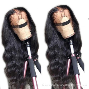 Huashuo Wholesale Body Wave Human Hair Wig Long Raw Brazilian Hair Full Transparent Lace Frontal Wig For Black Women